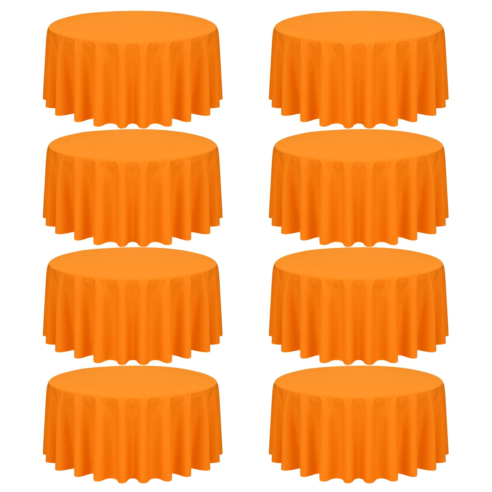 8 Pack Orange Round Tablecloth 90 Inch Circle Polyester Table Cloth, Washable Fabric Stain and Wrinkle Resistant Table Cover Round Tableclothes for Wedding Parties Banquet Reception Gift Image