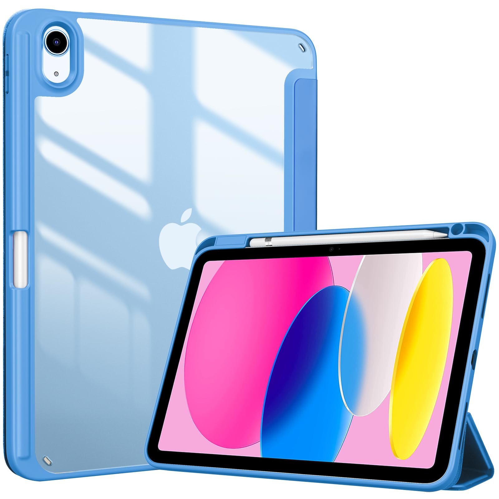 ProCase for iPad 11th/10th Gen Case with Pencil Holder, Clear Back | for iPad (A16) 11 Inch 2025/10.9 Inch 2022 | Hybrid iPad 11 10 Case | Supports Auto Wake/Sleep | Blue