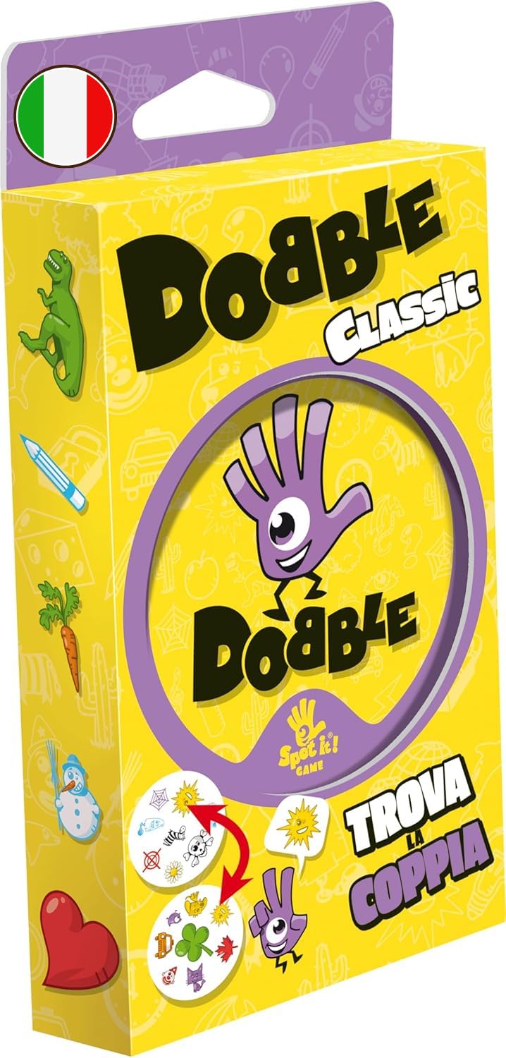 Asmodee: Dobble Classic Eco Blister Pack, Mini Version, Fun Card Game for the Whole Family, 5 Mini Games, 2-8 Players, 6+ Years, Italian Edition