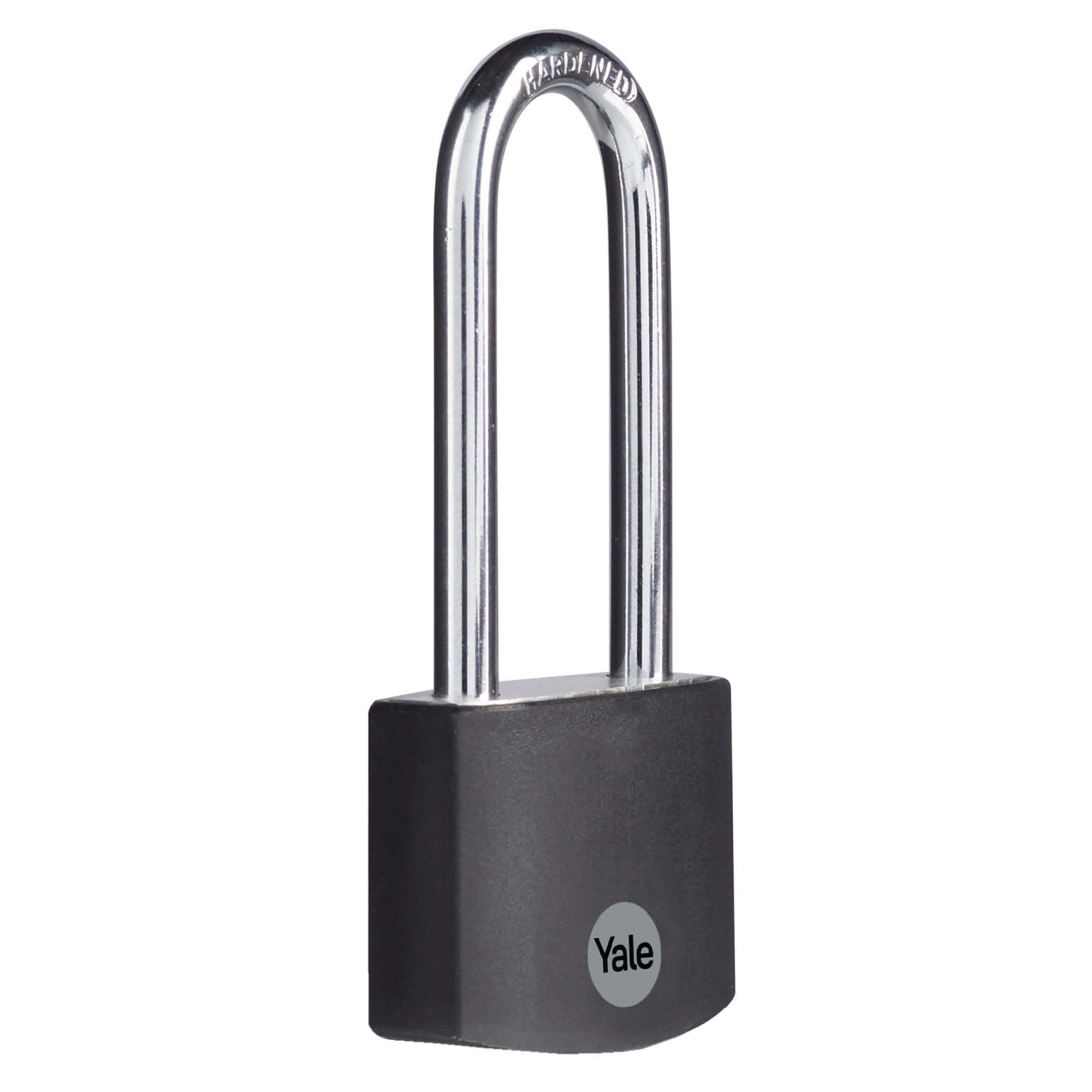 Yale - YE3B/38/156/1/BK Standard Security 38mm Aluminium Padlock with Long Shackle - Black - Long Hardened Steel shackle - 3 keys