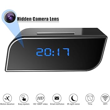 MONITOR Wi-Fi Hidden Clock Wireless Night Vision Spy Full HD 1080P/ App Real-time Video Remotely Monitoring Home Security Nanny Camera (Black)