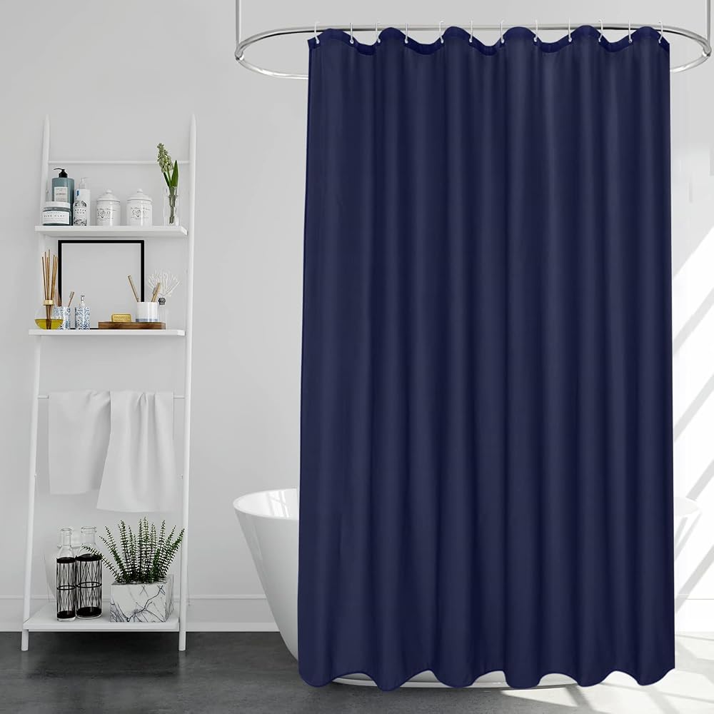 EurCross Navy Blue Shower Curtain 180x180cm Quick Dry Water-Resistant 12 Hooks