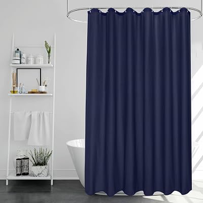 EurCross Navy Blue Shower Curtain 180x180cm Quick Dry Water-Resistant 12 Hooks