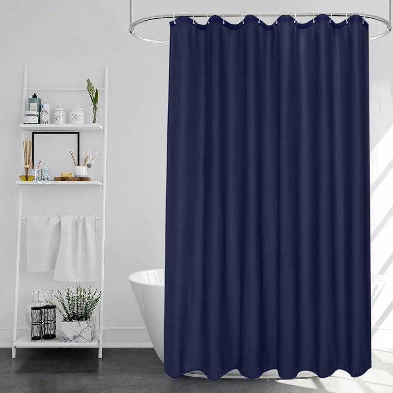 EurCross Navy Blue Shower Curtain 180x180cm Quick Dry Water-Resistant 12 Hooks