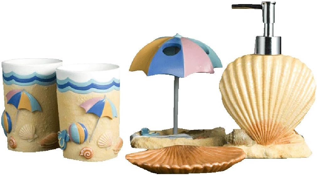 5 Piece Bathroom Accessories Set Complete,Shell Resin Bathroom Sets Includes Soap Dispenser, Toothbrush Holder, Toothbrush Cup & Soap Dish