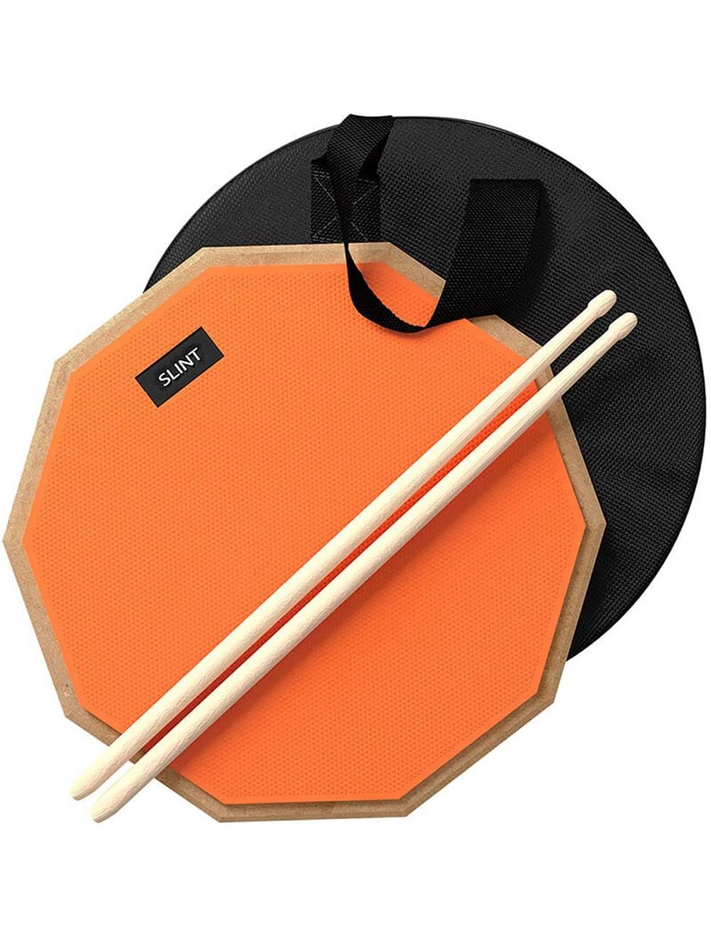 Slint 12 Inch Snare Drum Practice Pad and Sticks - Double Sided Silent Practice Drum Pad and Sticks & Storage Bag for 4 Inch Snare Drum Pad- Snare Practice Pad for Drumming with Two Surfaces (Orange)