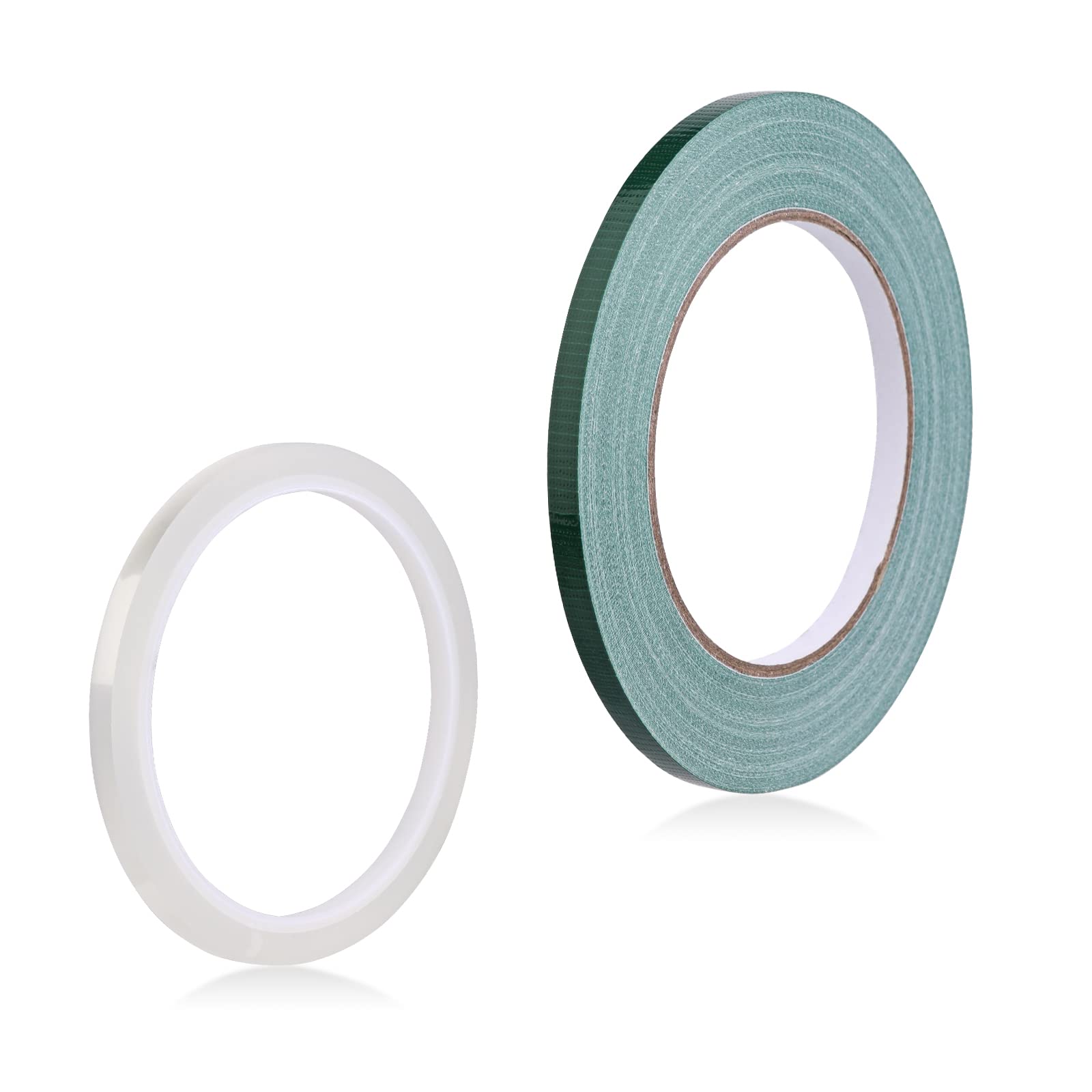 Qzma 1 Roll of Green Floral Tape, 1 Roll of Clear Florist Tape (1/2 inches), Flower Crafts Floral Tape