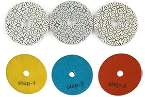 ZYNCUE 4-Inch Wet/Dry 3-Step Emery Polishing Pads Granite,Concrete,Marble & Stone Grit 1/2/3,100mm Diameter,3mm Thick