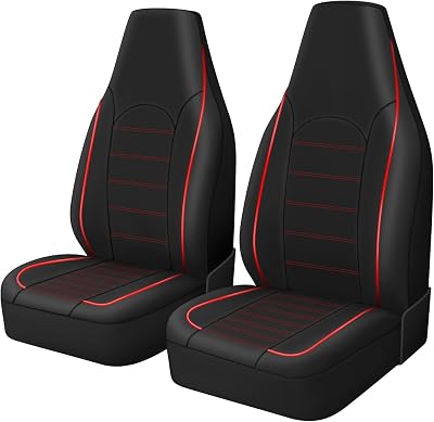 TOYOUN Classic Universal PU Leather Front Seat Covers 2 Pieces Red Trim