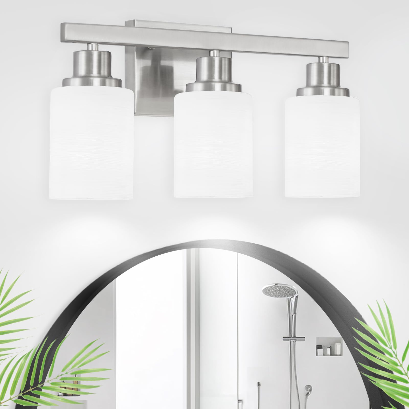 Photo 1 of DIKAIDA 3-Light Bathroom Light Fixtures, Nickel Vanity Light, Modern Bathroom Wall Lights Over Mirror, Farmhouse Wall Sconces Lighting for Bedroom Living Room