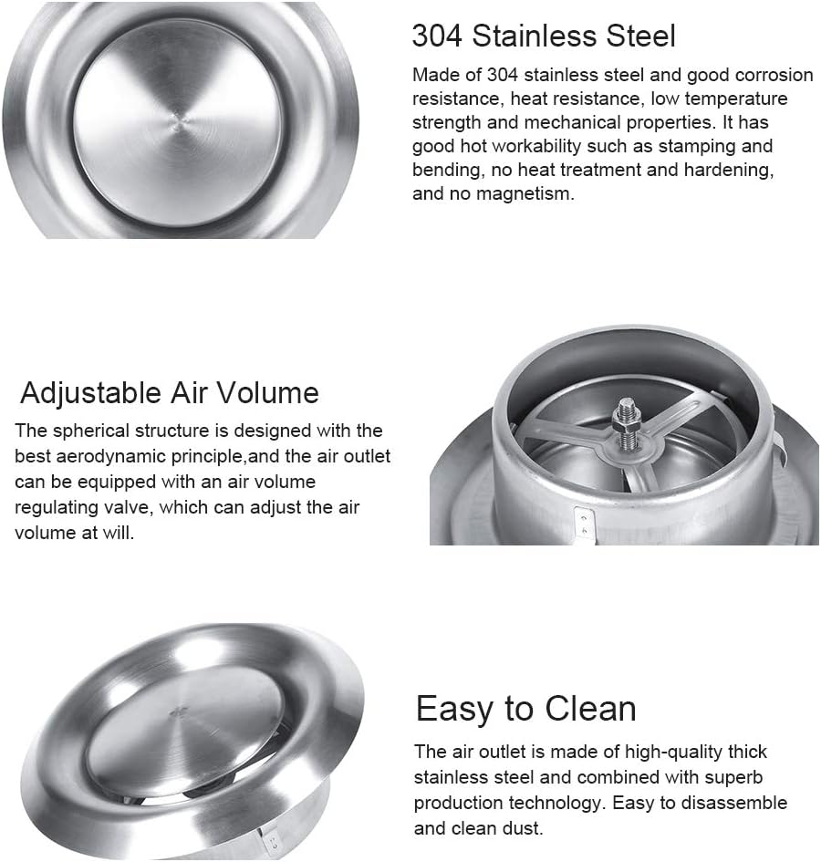 Stainless Steel Round Air Vent Grill Cover Ventilation Duct Cover Home Wall Ceiling Diffuser Exhaust Supply for Bathroom Office Kit - Image 5