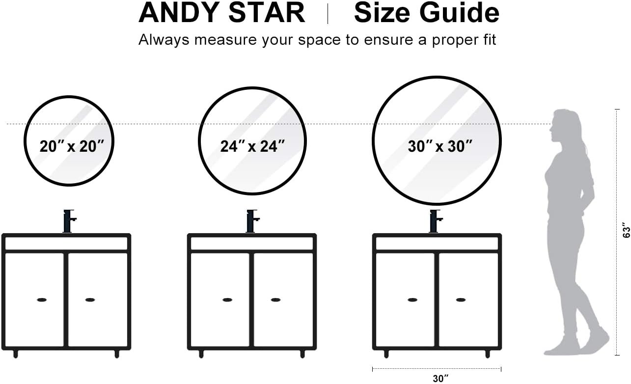 ANDY STAR Round Wall Mirror for Bathroom, 30 Inch Black Circle Mirror Modern Premium Stainless Steel Metal Frame Wall Mounted for Bathroom, Entryway, Vanity, Living Room, Bedroom: Kitchen & Dining