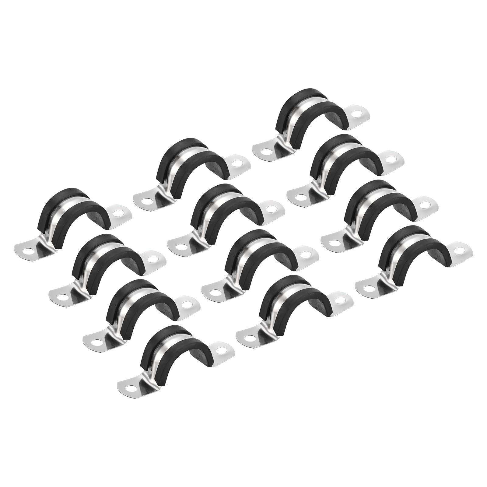 TA-VIGOR 12Pcs Cable Clamp, 22mm Rubber Pipe Strap Rubber Cushioned Stainless Steel Hose Clamp U Shape Metal Clamp Tube Holder for Pipe Tube Wire Fixing, Laying Plumbing, Electricity, Exhaust