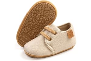 SOFMUO Baby Boys Girls Lace Up Leather Sneakers Soft Rubber Sole Infant Moccasins Newborn Oxford Loafers Anti-Slip Toddler Wedding Uniform Dress Shoes