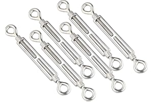 Qjaiune 6Pcs M4 Turnbuckle Eye & Eye Turnbuckles, 304 Stainless Steel Turnbuckle Adjustable Wire Rope Tensioner, Heavy Duty Turnbuckle for Cable Wire Rope Tension, Sun Shade, Tent Installation