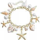 GAUEIOUR Mermaid Costume Accessories, Womens Mermaid Sea Shell Starfish Beach Bracelet, Adjustable Boho Costume Ocean Seashell Charm Jewelry Halloween Accessories for Women