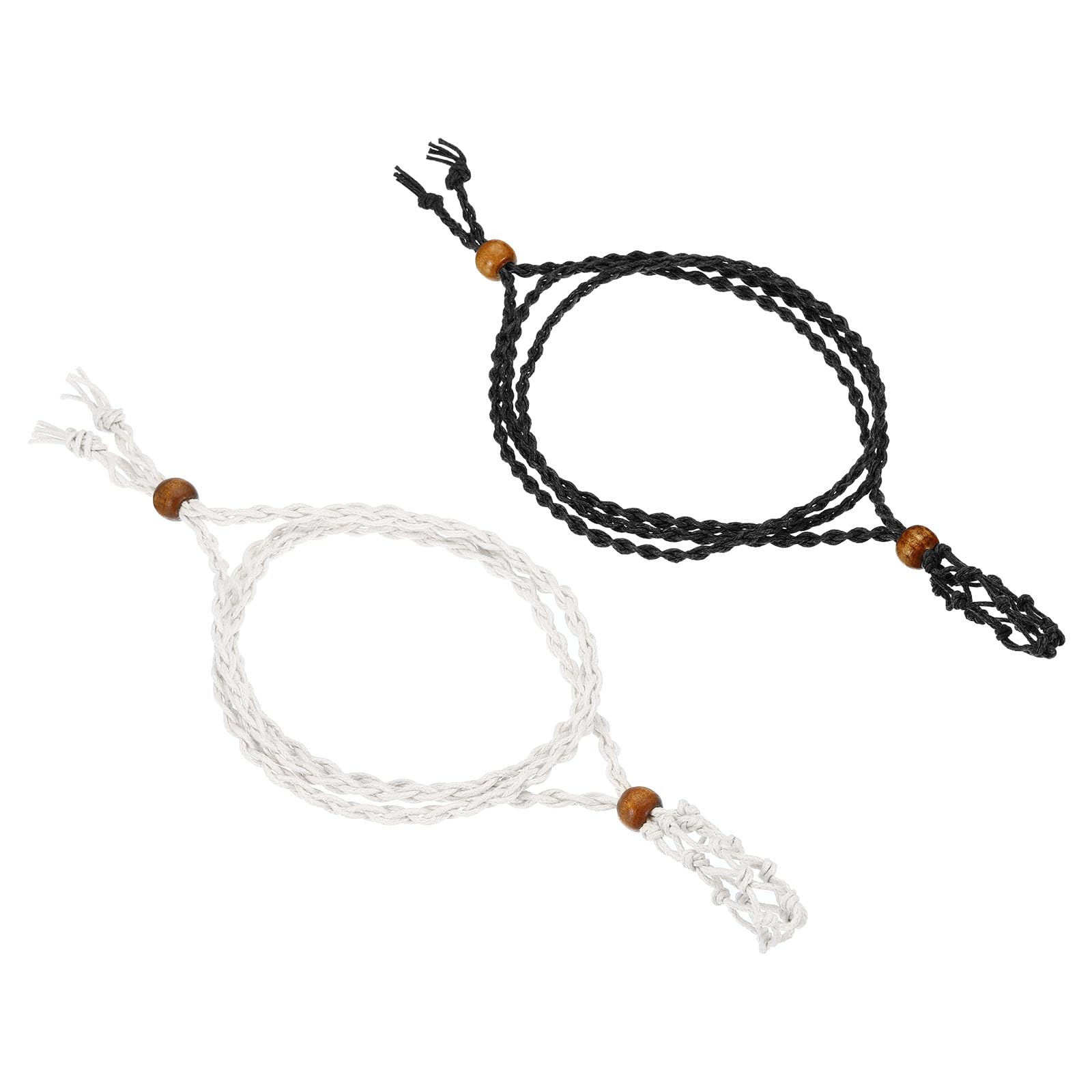 PATIKIL Necklace Cord Empty Stone Holder, 2 Pack Crystal Cage Necklace Holder Adjustable Quartz Pendant Stone Holders for Jewelry Making, Black White