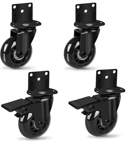 Iron Forge Tools Side Mount Casters Set Of 4 - Swivel Caster Wheels For Furniture Legs Table Workbench Cart Bed Black Powder Coated L Shaped Plate 3 Inch Caster Wheels 300lbs Capacity