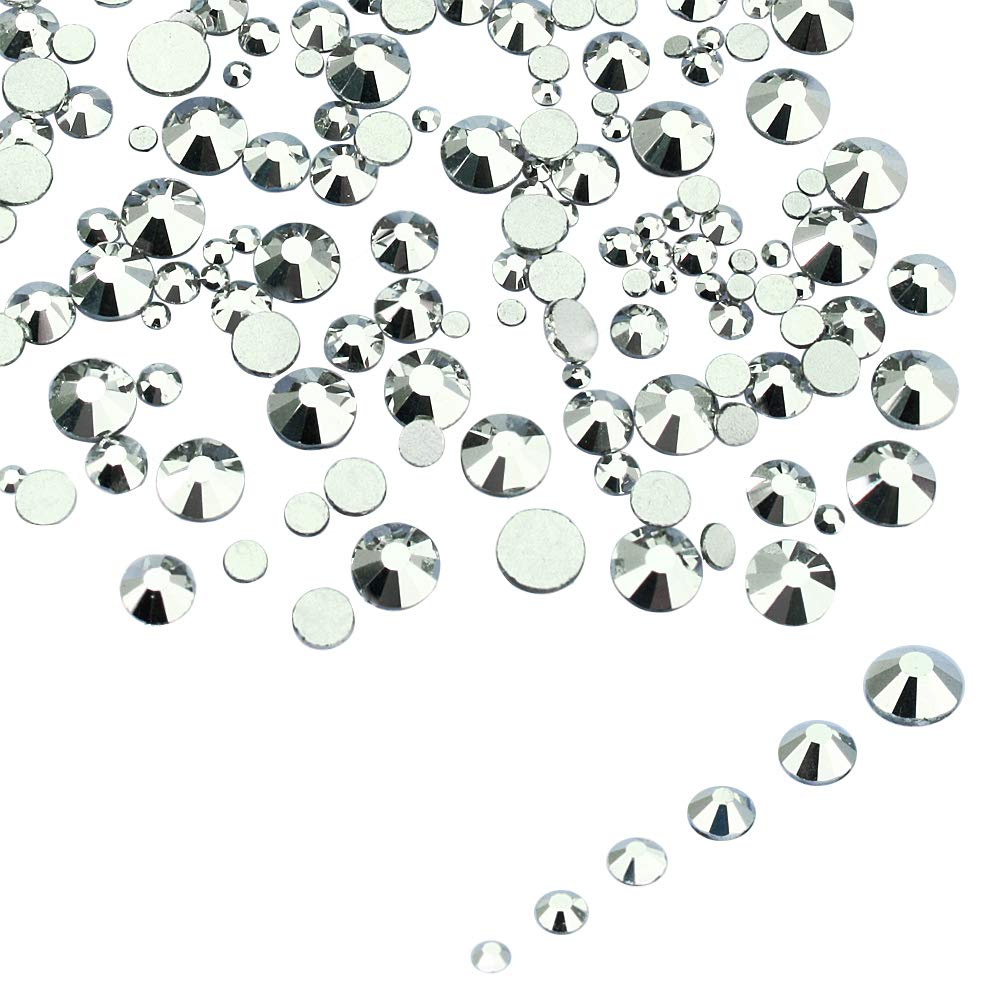 LolliBeads Resin Crystal Round Nail Art Mixed Flat Backs Acrylic Rhinestones Gems,Mix Size 1.5-5 mm, Color Silver (1200Pcs)