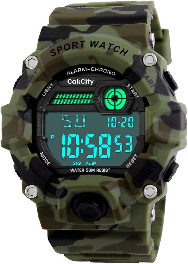 Boys Camouflage LED Sport Watch,Waterproof Digital Electronic Military Wrist Kids Sports Watch with Silicone Band Luminous Alarm Stopwatch Watches: Watches
