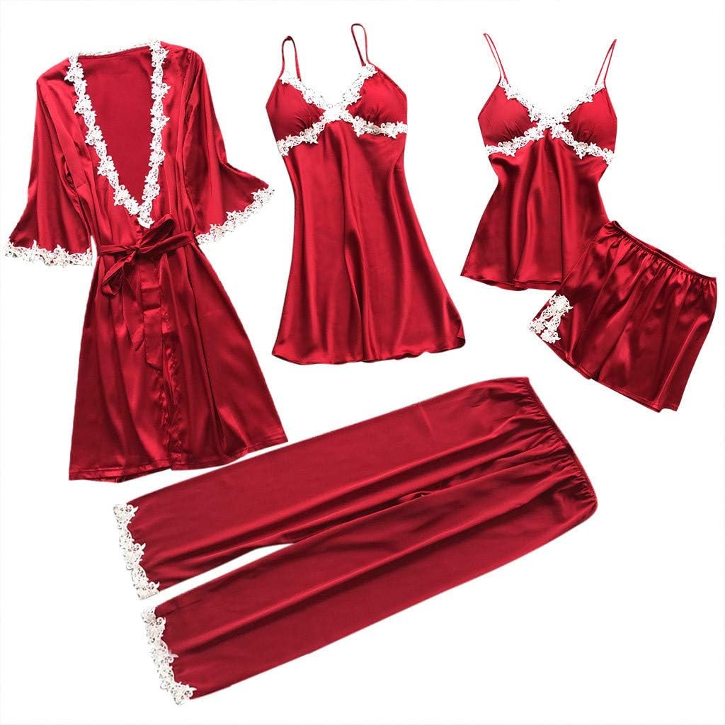 Pajama Sets Women Sexy Lace Lingerie Nightwear Underwear Babydoll Sleepwear Dress 5PC