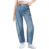 Haloumoning Girls Wide Leg Barrel Jeans Kids Fashion Elastic Waist Baggy Denim Pants with Pockets 5-14 Years