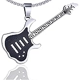 Xusamss Fashion Titanium Steel Music Guitar Pendant Necklace,24inches Link Chain