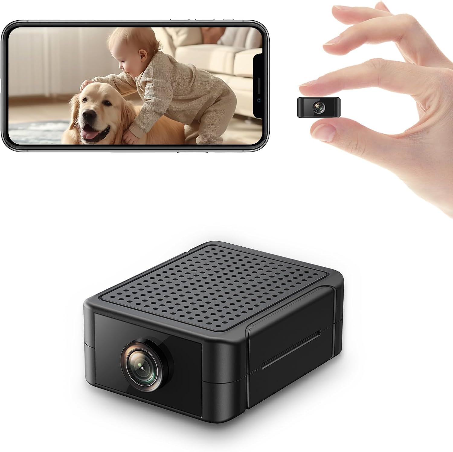 Hidden Camera 4K Ultra HD, Mini WiFi Indoor Camera & Spy Camera with Night Vision, Motion Detection & Real-Time App Alerts, SD Card & Cloud Storage, Battery Powered Security Camera for Home & Office