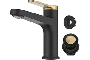 KRAUS Indy Single Handle One Hole Bathroom Sink Faucet in Spot-Free Brushed Brass/Matte Black, KBF-1411SFBBMB