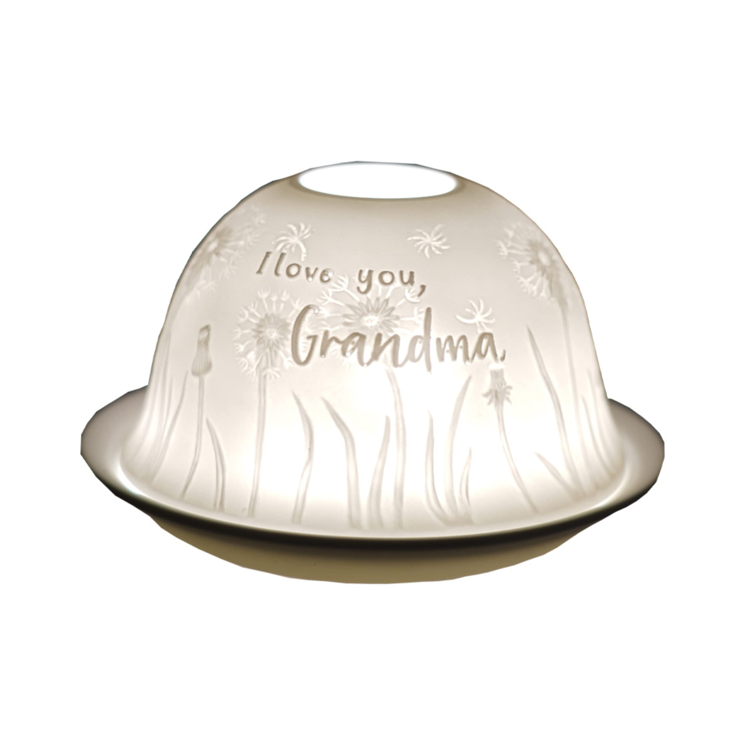Cello Porcelain Tealight Holder Dome - I Love You Grandma Design with 3D Projection Image & Loving Message Scented Unscented LED Candle Wax Warmer Nanny Birthday Gifts Ornament Present Mother`s Day