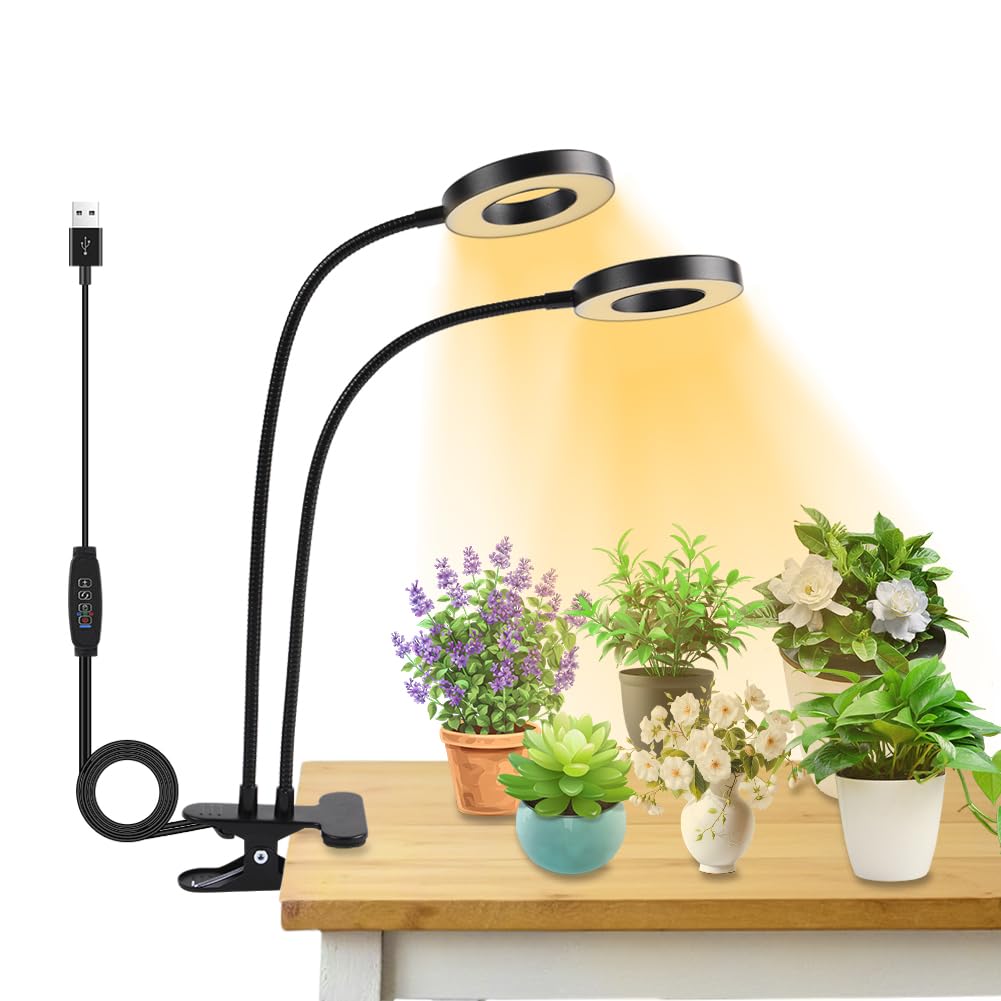 AMFUN Grow Lights - Double Headed 96 LED Plant Lamp with Timer and Clip, 3 Colors, 360° for Balconies, Greenhouses and Offices - Black