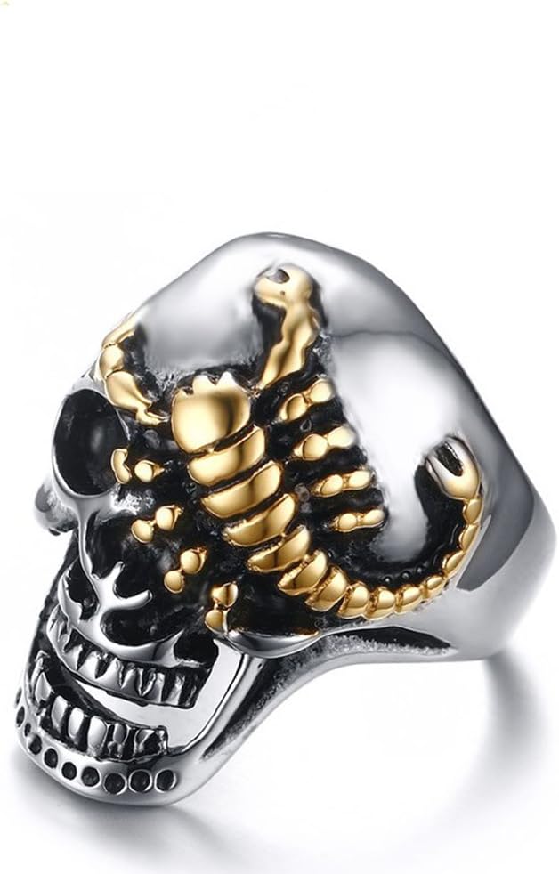 YUUHII ATRTitanium Steel Scorpion Crawing Head Skull Ring Punk Jewelry 30mm,Size 10#