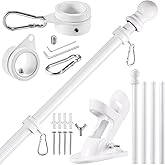 BONWIN White Flag Pole Kit for House, 5FT Thickened Stainless Steel Outside Wall Mount Flagpole for 3x5' Flag, 1" Tangle Free Rotating Flag Pole Rings & 2-Position Bracket Holder for Porch Residential