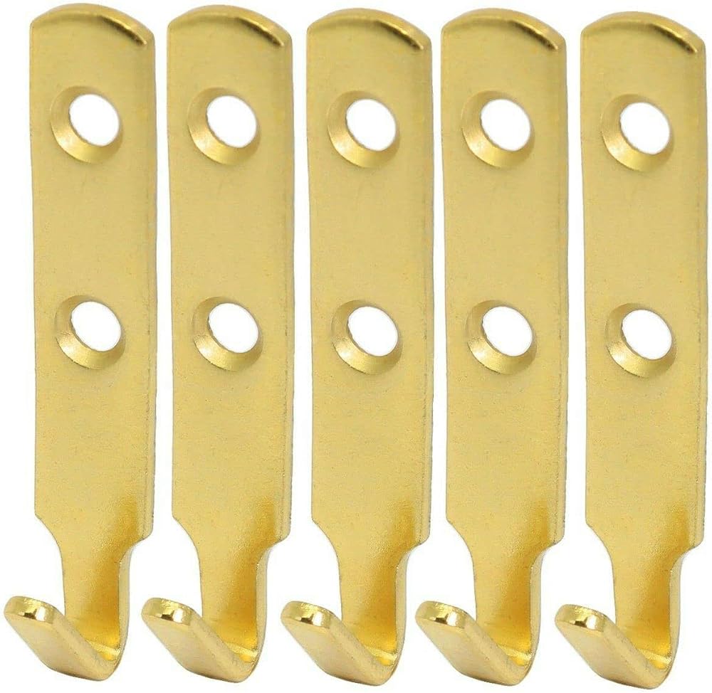 fiXte Brass 5 x J Style Picture Hooks Heavy Duty 62mm x 11mm 20mm holes
