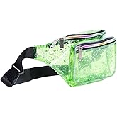 Holographic 80s 90S Rave Stars Neon Transparent Gravel Fanny Pack for Women - Great Waist Pack for Games, Concerts, Rave, Festival, Travel