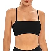 INIBUD Sports Bras for Women Bandeau Padded Ribbed Bralette Adjustable Strap Workout Square Neck Seamless Crop Top Backless