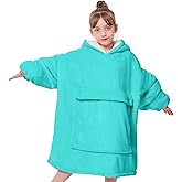 yescool Wearable Blanket Kids Hoodie, Birthday Teen Girls Gifts for 8-15 Year Old Kids Oversized Sweatshirt Sherpa Flannel Cozy Hooded Blanket with Pocket for Children, Youth Teens, One Size, Teal