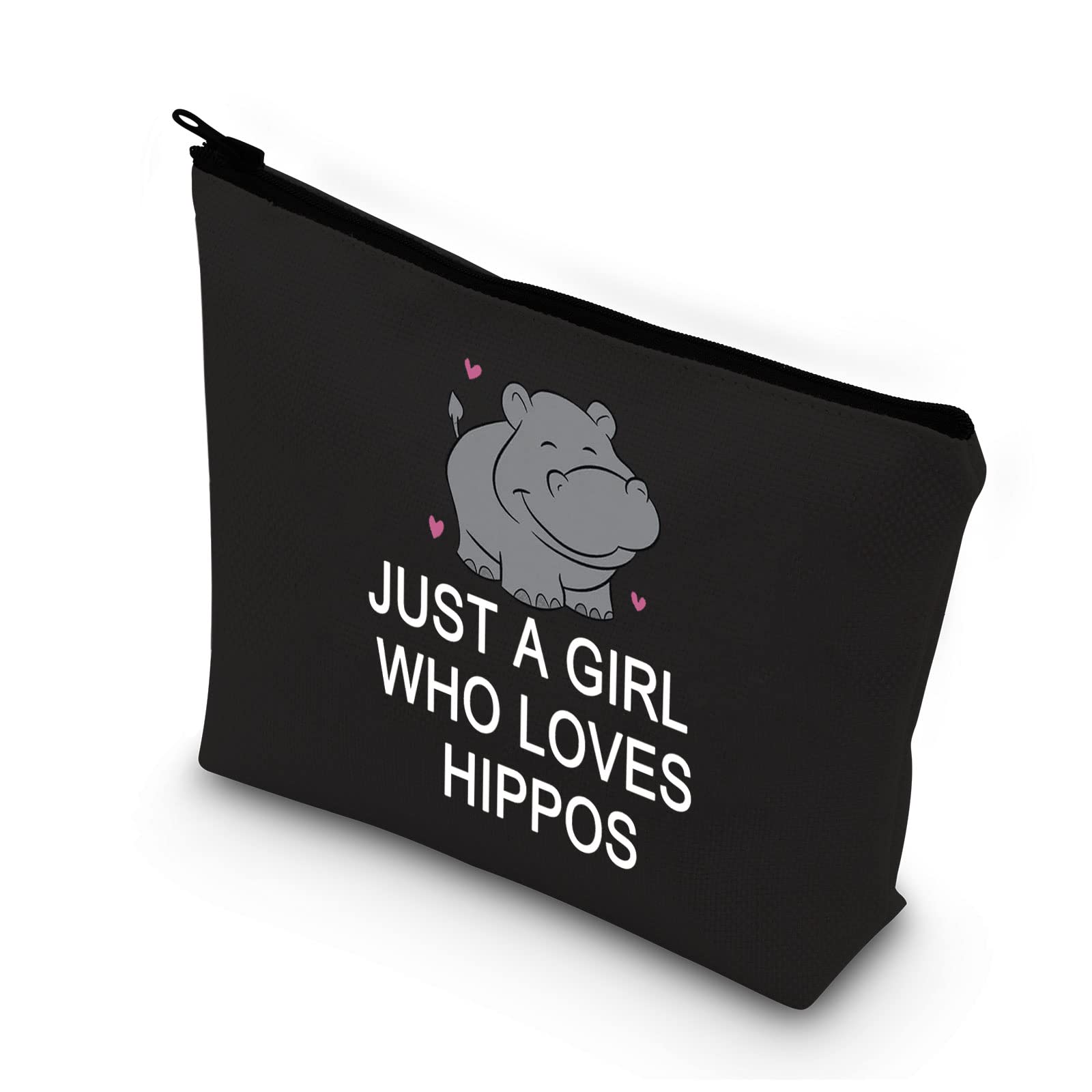 PLITI Hippo Makeup Bag Hippopotamus Gift Hippo Lover Gift Just a Girl Who Loves Hippos Cosmetic Pouch(Girl loves hippos blU)