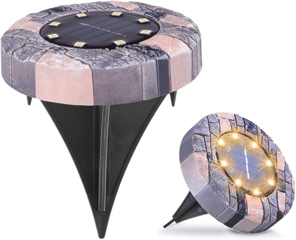 Solar Lights Outdoor, Solar Powered Ground Lights Outdoor Waterproof Solar Garden Lights 8 LED Solar Disk Lights, Solar Landscape Lights for Pathway Yard Walkway Patio Lawn Path (2 Pack Warm White)