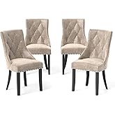 Giantex Upholstered Dining Chairs Set of 4, Tufted Wingback Kitchen Chairs w/Solid Wood Legs, Padded Seat, Nail Heads, Farmho