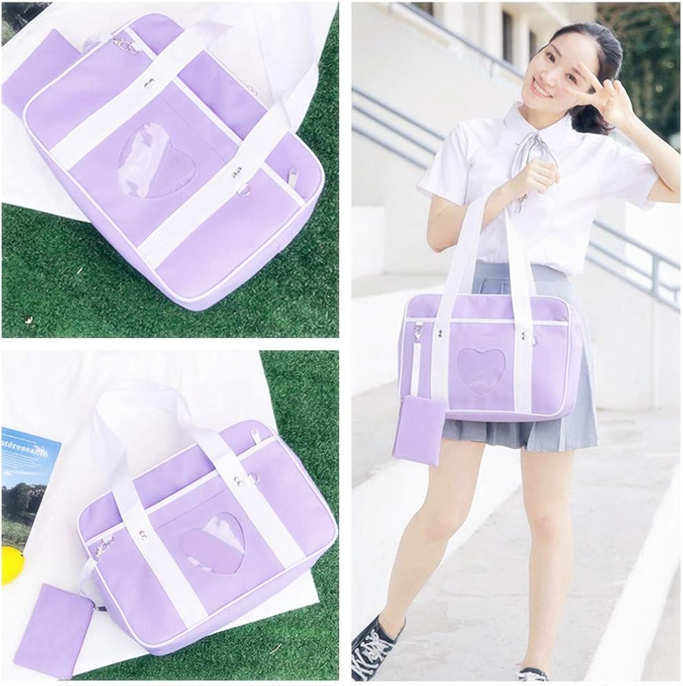 AlwaySky Ita Bag Heart Shape Window Japanese School Handbag Large JK Bag Girls Duffle Purse Anime School Satchels for Lolita Comic DIY Cosplay (Purple) - Image 4
