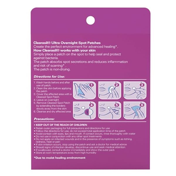 CLEARASIL STUBBORN ACNE OVERNIGHT SPOT PIMPLE PATCHES, 18 COUNT (PACK OF 6)