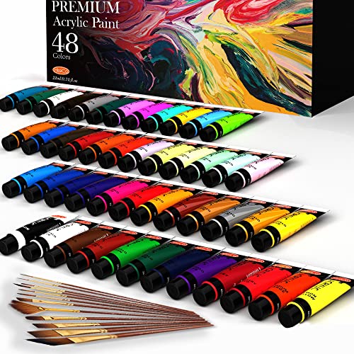 Acrylic Paint Set of Expert 48Colors （0.74fl oz) 22ml Tubes with 12