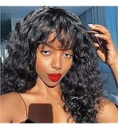 Borchan Human Hair Wigs with Bangs Water wave Wig Brazilian Unprocessed Virgin Hair Machine Made ...