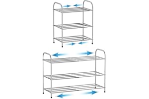 Botion 3 Tier Expandable Shoe Rack for Closet, Stainless Steel Shoe Shelf, Strong Weight Capacity Shoes Organizer, Easy to In
