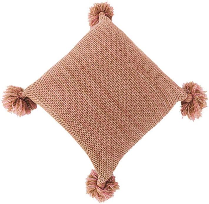 PUMYPOREITY Cotton Decorative Knit Throw Pillow Cover, Soft Cushion Case with Pompoms Tassels, Boho Decor, Square Warm Pillowcase for Home Office Car Couch, 18 x 18 inches
