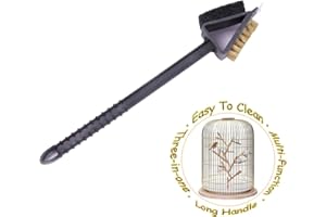 Bonaweite Stainless Steel Triangle Bird Cleaning Brush, Multi-Function Three-in-one Long Handle Brush, Pet Supply Cage Accessory for Parrot Birds …