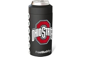 Frost Buddy Universal Can Cooler - Fits all - Stainless Steel Can Cooler for 12 oz & 16 oz Regular or Slim Cans & Bottles - Stainless Steel (Ohio State Buckeyes)
