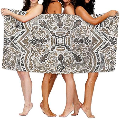 Tinger Flower Ornamental Vintage Tile Classic Travertine Marble Texture Shower Towel