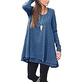 Poetsky Women's Long Sleeve Solid Color Tunic Tops Layered Casual Loose Blouse Shirts